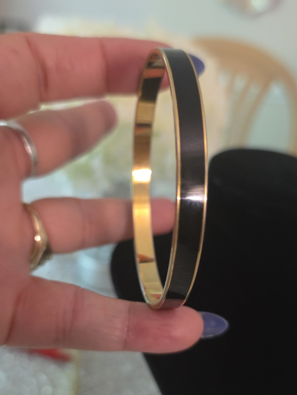 Vintage Gold and Black Slim Enamel Bangle Bracelet